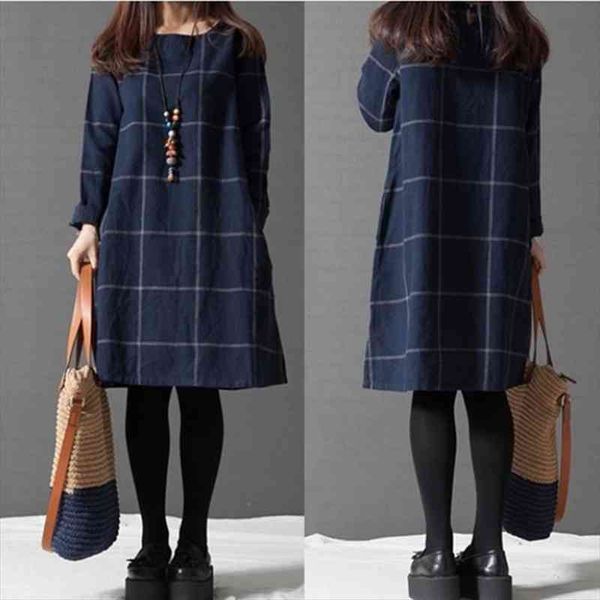 

winter long sleeve cotton women dresses linen autumn knee length casual plaid shirt vestidos robe mujer, Black;gray