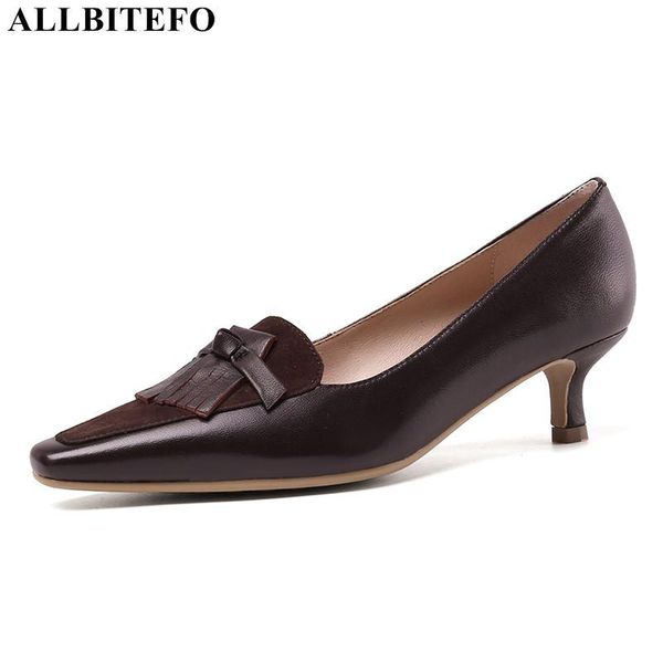 

dress shoes allbitefo genuine leather women heel spring fashion casual comfortable heels kitten, Black