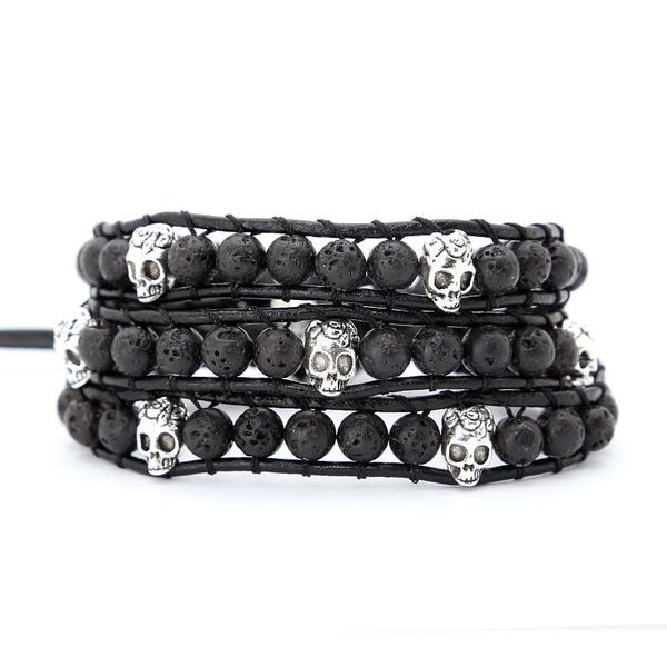 

tennis 2021 unique mixed black lava stone braid bracelet vintage leather wrap handmade for women drop, Golden;silver