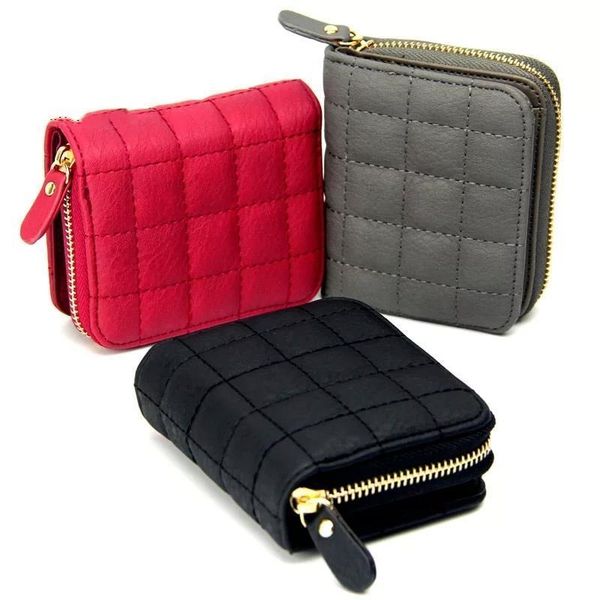 

women short wallets pu leather female plaid purses card holder wallet fashion woman small zipper coin purse, Red;black