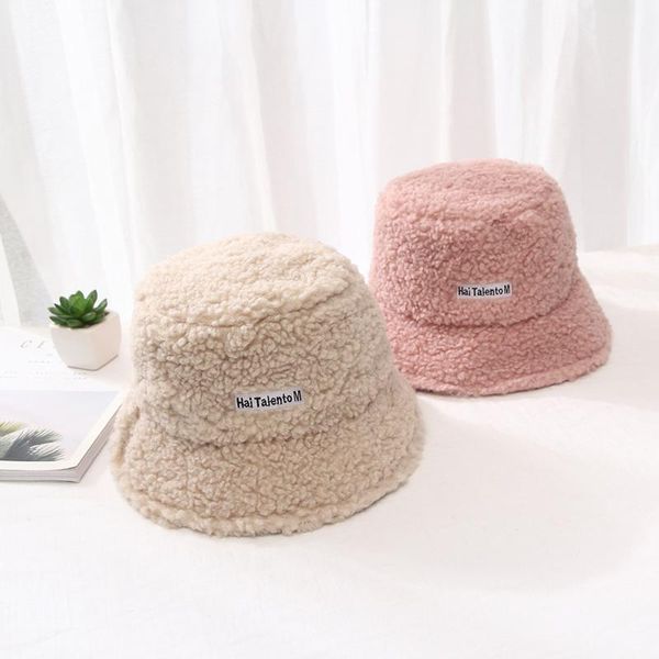 

wide brim hats color warm hat plush women bucket cap cashmere, Blue;gray