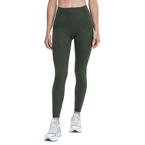 

Women's Pants Capris 2021 style side pocket no T-line high waist yoga pants with hip lifting and thin appearance, Black;white