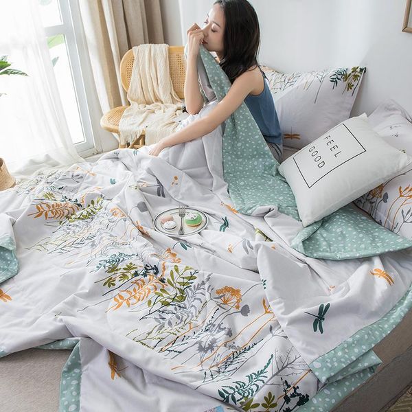 

comforters & sets air conditioning quilt bedspread soft cotton throw blanket summer simple plant stripe plaid comforter bed cover brand