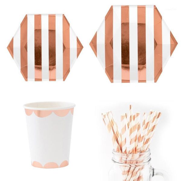 

packaging dinner service rose gold series gilding paper straws/cup/plate/ disposable tableware party supplies wedding/birthday/ pool decorat