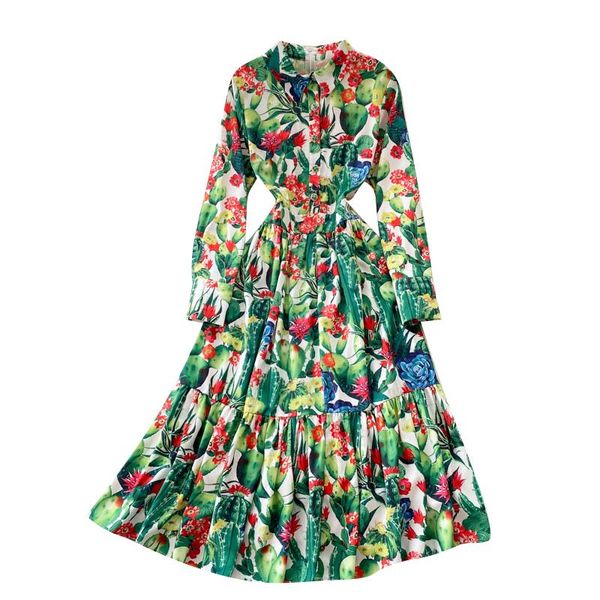 

casual dresses spring autumn women turn-down collar long sleeve slim dress fashion print designer runway, Black;gray