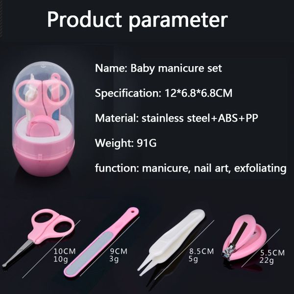 

4pc/set portable baby manicure kit kids safe nail clipper scissor file tweezer cutter with box daily nail care tool professional