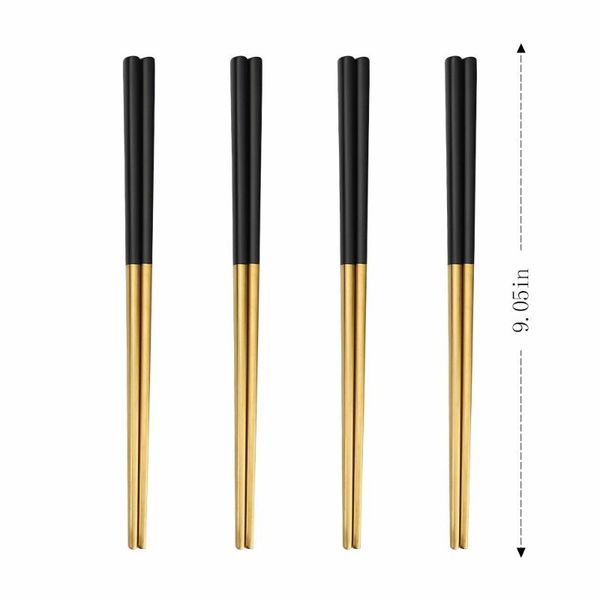 

chopsticks 4 pairs matte black gold chinese japanese korean style sushi sticks noodles tableware reusable metal