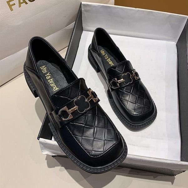 

dress shoes spring female british style 2021 thick-soled college casual loafers pu leather fashion girls, Black