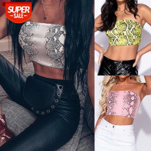 

2019 brand new summer ladies women snake print off-shoulder tube crop strapless bra tank vests party night #zj6h, White