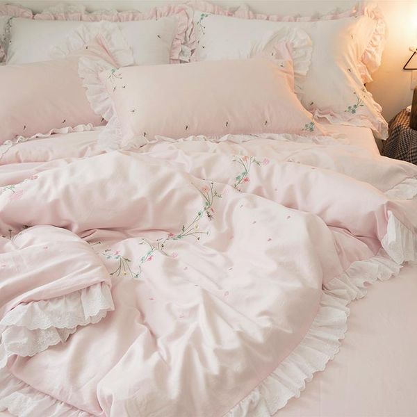 

bedding set princess style cotton embroidery four piece set satin lace idyllic bedding quilt american extra large