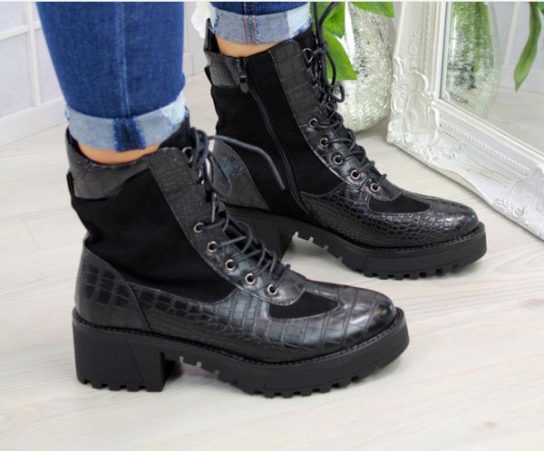 

boots lace up 2021 mid heel square 40-43 front low rise, Black