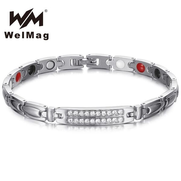 

charm bracelets welmag germanium magnetic healing & bangles stainless steel crystal for women health care jewelry, Golden;silver