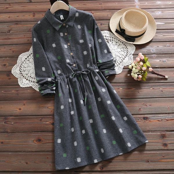 

casual dresses spring autumn fashion long sleeve dress 2021 arrival vintage cotton mori girl vestidos, Black;gray