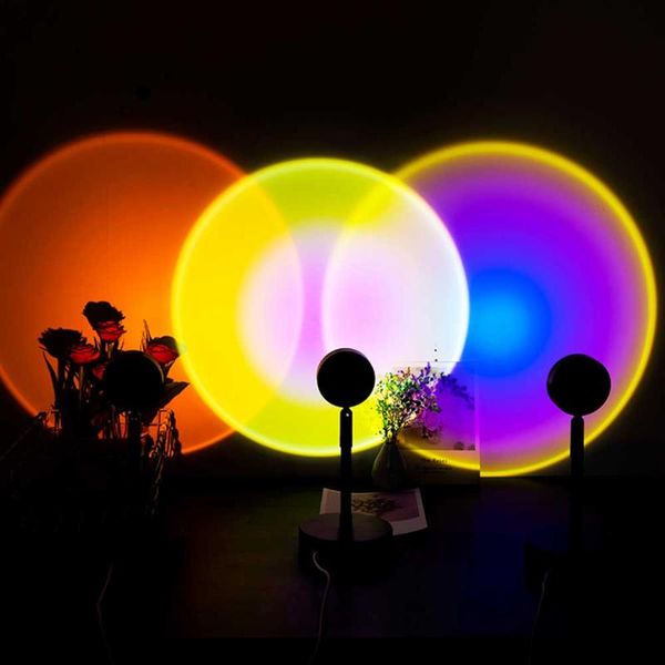 

2021 usb button rainbow sunset projector atmosphere led night light home coffe shop background wall decoration colorful lamp