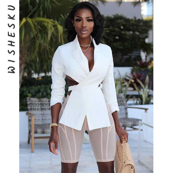 

hollow out blazer jacket for women notched collar long sleeve cross backless designer coats female autumn y2k clothes 211122, White;black