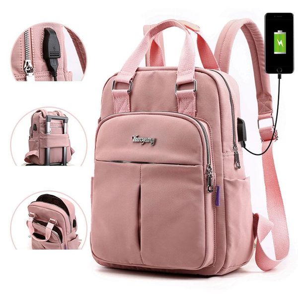 

backpack versatile nylon casual usb charging computer bag large capacity college style travel stratification schoolbag 2021