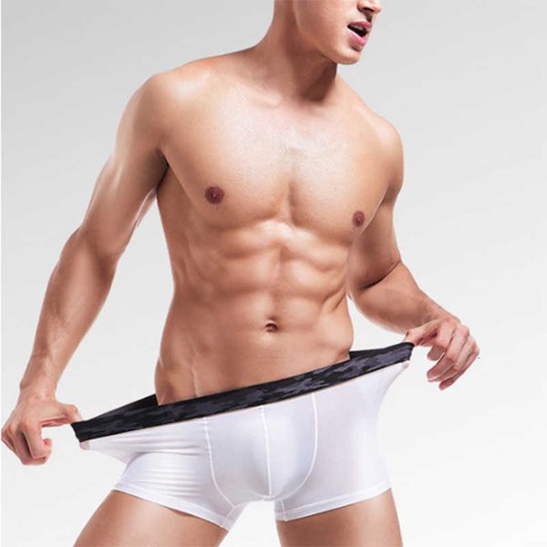 

underpants summer transparent ice silk men underwear seamless boxer short ultra thin sheer breathable comfortable pantie underpant, Black;white
