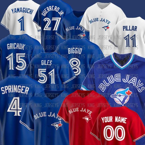 

4 george springer 27 vladimir guerrero jr. 19 jose bautista cc2 cavan biggio kevin toronto pillar joe carter blue jays jerseys, Blue;black