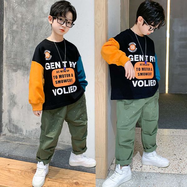 

suit boys' spring 2021 clothes new children's handsome splicing foreign style two piece leisure set, White