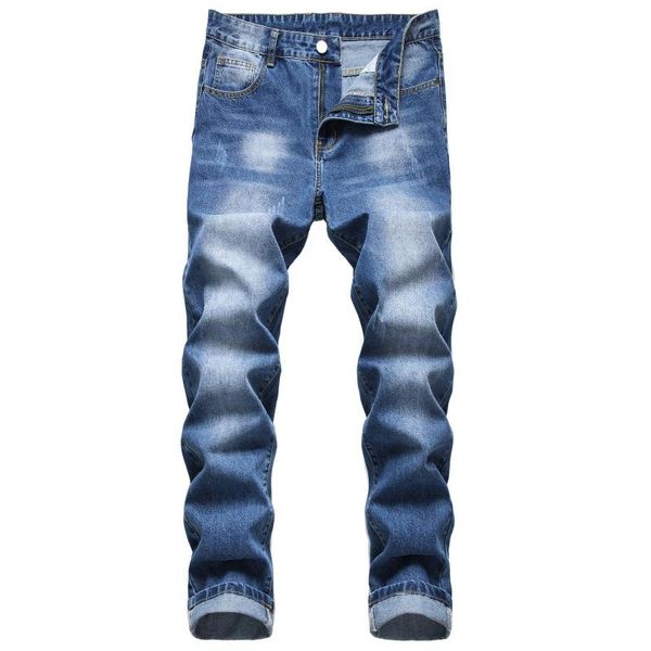 

men's jeans non-stretch denim trousers college students personality straight business casual, Blue