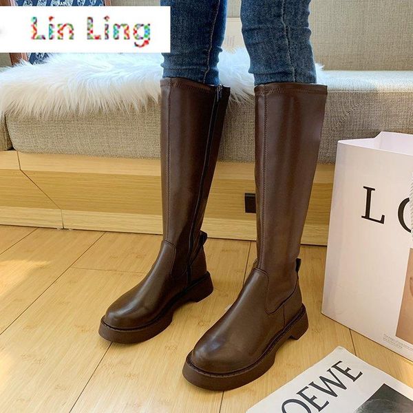 

boots 2021 linling knee high platform chunky knight winter thigh black brown women botas altas mujer