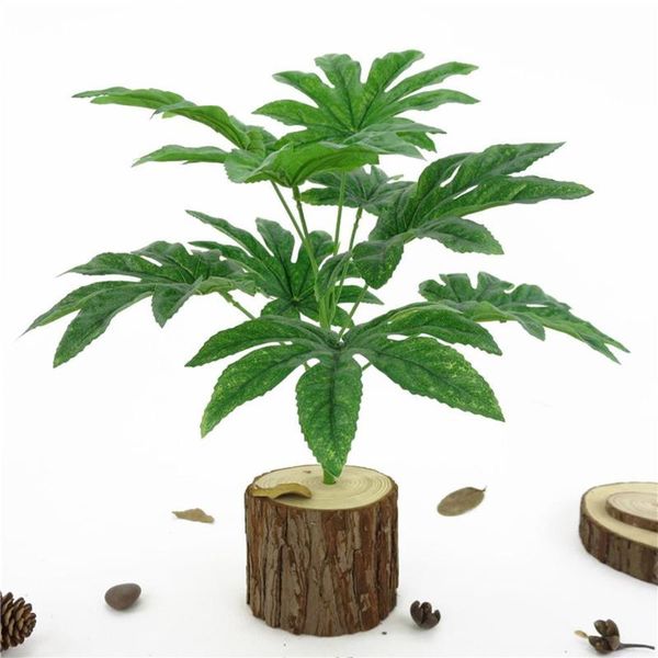 

9 leaves/1pc artificial green plant fatsia leaf simulation bonsai home l office deskliving room decoration euro style
