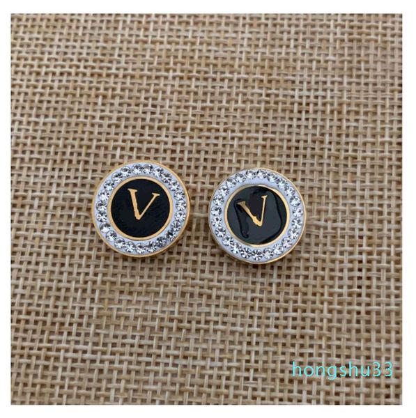 

stainless steel ear stud women designers earings drop black oil ring design mud drill gold color earrings for lady gift wholesal, Golden;silver