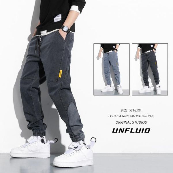 

men's jeans loose-fitting overalls fashion nine-point casual pants, Blue