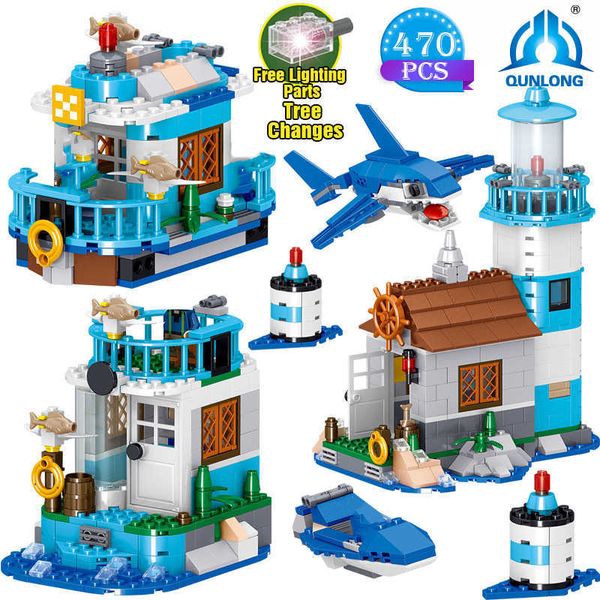 Qunlong High-Tech House Street View Water Sea View House Model Building Building Toys Gifts di compleanno Q0723