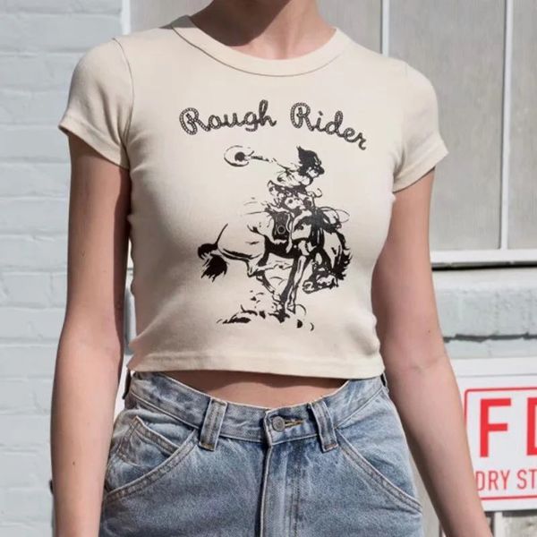 

vintage letter print beige crop women casual short sleeve cotton pullover tee summer slim streetwear t-shirt woman 2021, White