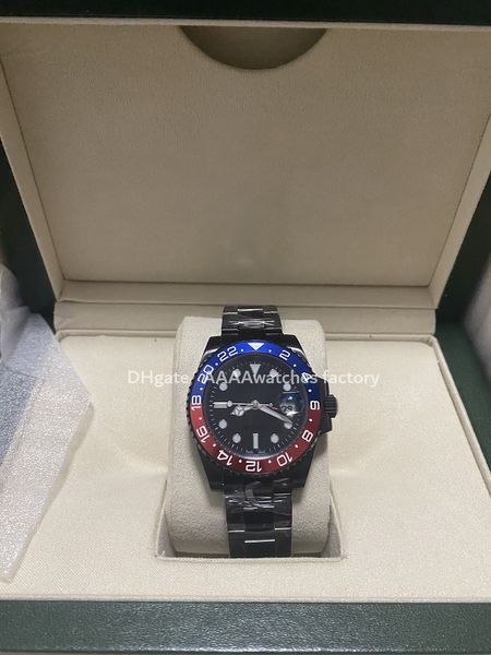 Il nuovo guscio completamente nero GMT doppio orologio meccanico automatico orologio di lusso da uomo puntatore nottilucente in ceramica rotante di orologi da polso automatici Roleo da 40 mm