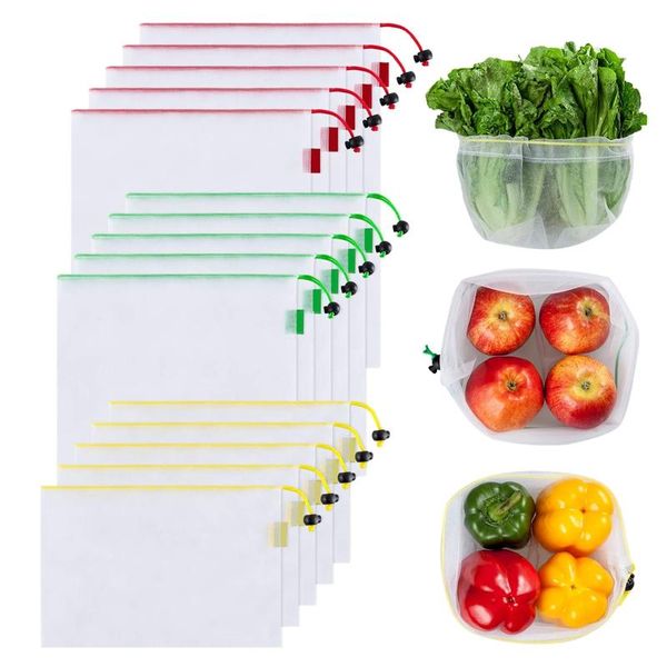 

hanging baskets 15-piece reusable mesh product bag, eco-friendly and transparent, 3 sizes, colors