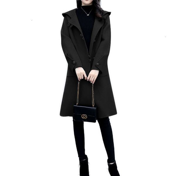 

2021 coat women new fall winter clothes thin section jacket female mid-length coats woolen overcoat plus size a282 oqu4, Black