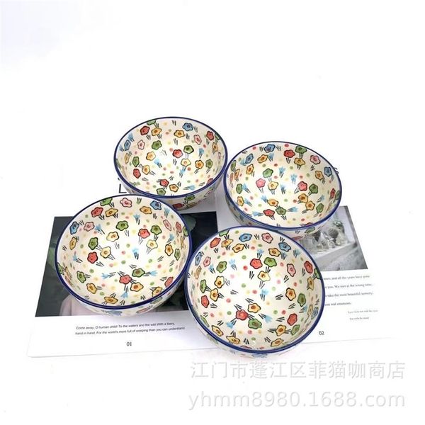 

polish hand-painted pottery lovely wild flowers household four rice creative tableware girl heart ceramic bowl