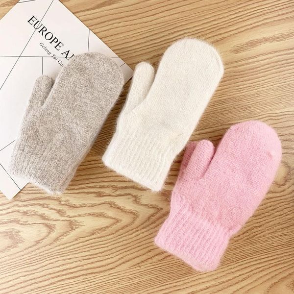 

five fingers gloves double-layer hair female winter korean version of solid color all women girls mittens, Blue;gray