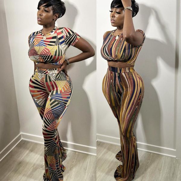 

women's two piece pants tracksuit wholesale items short sleeve blouses elastic waist womens peice sets striped printed, White
