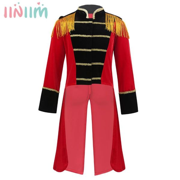 

jackets kids long sleeves stand collar fringes gold trimmings tailcoat jacket boys halloween roleplay party ringmaster circus costumes, Blue;gray