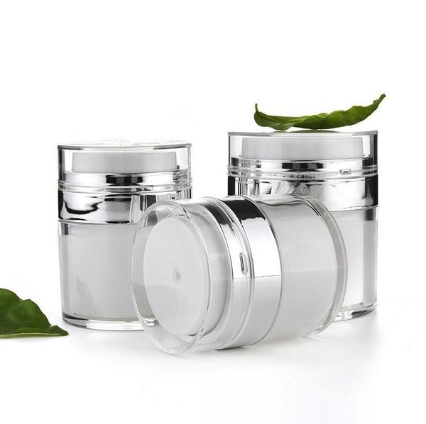 15g 30g 50g Flacone cosmetico Contenitore vuoto per crema acrilica Vuoto bianco Contenitori riutilizzabili airless Presse Lozione Pompa Bottiglie Imballaggio