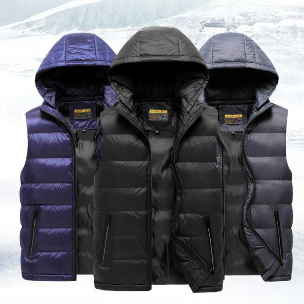 

men's vests casual warm sport vest jacket men sleeveless coat male with hood large size autumn and winter, Black;white
