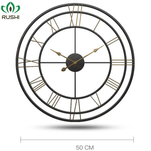 

wall clocks large clock retro european style watch household bedroom iron art decor black frame big watches 50/60cm