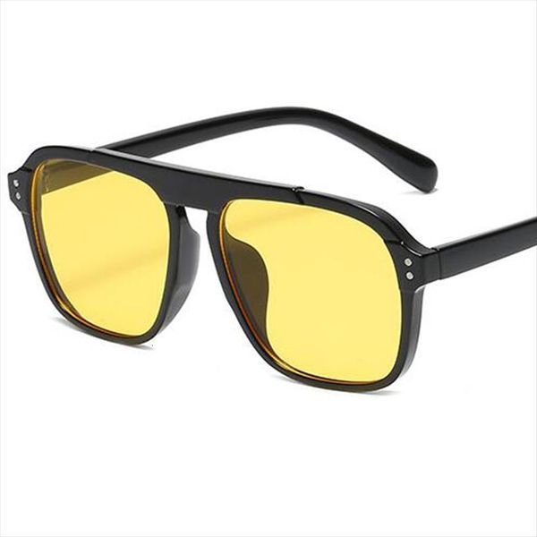 

fashion square sunglasses men women oversized tinted yellow female large retro rivet glasses uv400, White;black