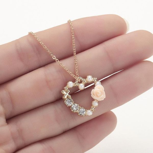 

chains love heart gold rose pendant necklace women girls ladies color fashion jewelry valentine's, Silver