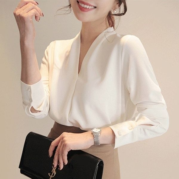 

women shirts long sleeve solid white chiffon office blouse women clothes womens and blouses blusas mujer de moda 2021 a403 210315
