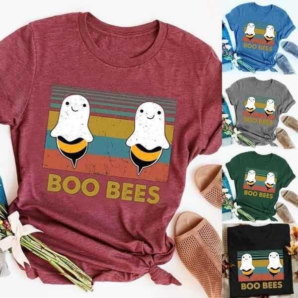 

fashion summer short sleeve t shirt women 's t-shirt casual round neck harajuku boo bee halloween for woman girl female unisex, White
