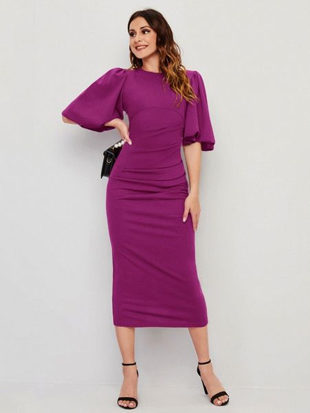 

flutter sleeve keyhole back split hem dress c08y#, Black;gray