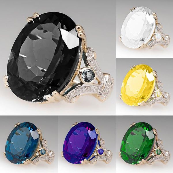 

wedding rings luxury male female black stone ring promise big 18kt yellow gold engagement vintage for men women, Slivery;golden