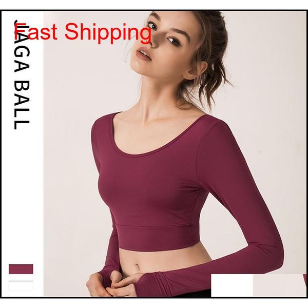 

lu lulu vfu back sports chest pad women tight stretch long sleeves show belly workout fitnes jlldlz powerstore2012, White;red