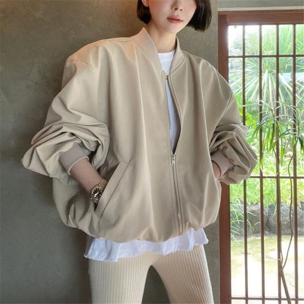 

women's jackets women chic basic long sleeve zippers pockets female coats 2021 autumn ladies outerwear, Black;brown