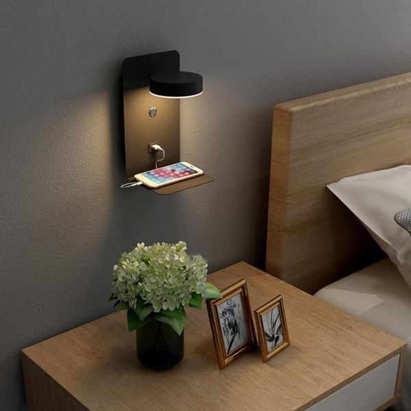 

wall lamps led lights with switch and usb interface fashion white black lamp fixture corridor aisle lighting art luminaire wandlamp
