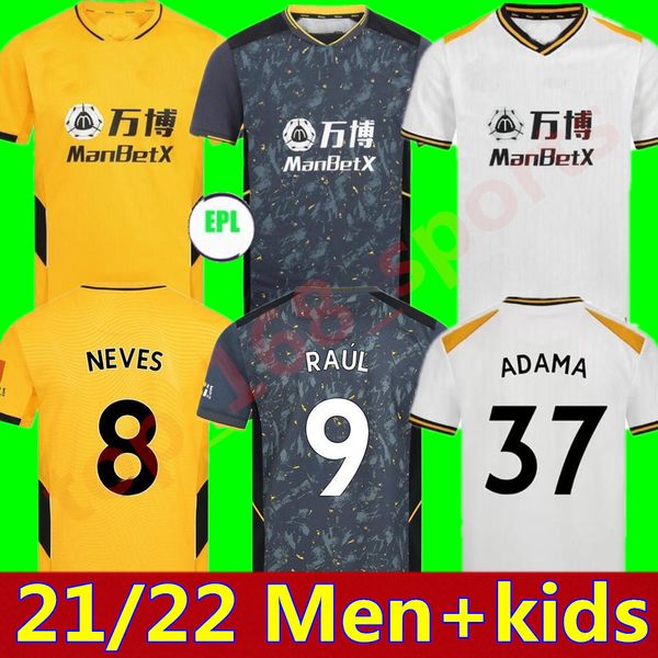 

21 22 men kids kit youth adama vitinha home soccer jersey 2021 2022 wolves away neto neves raul shirts podence diogo j 3rd football uniform, Black;yellow